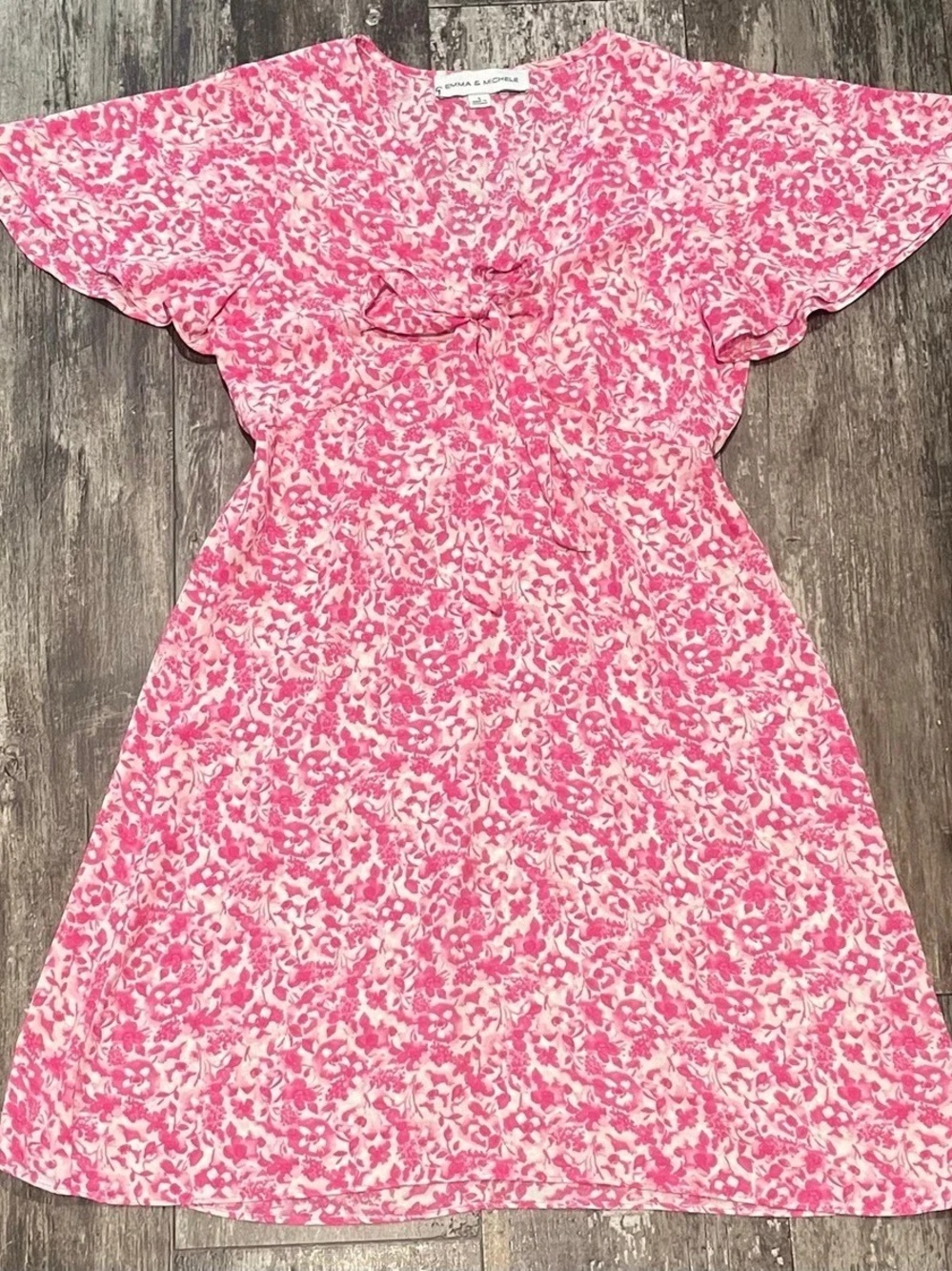 Emma & michele Floral Tie-Front Mini Dress in Pink & White Like New